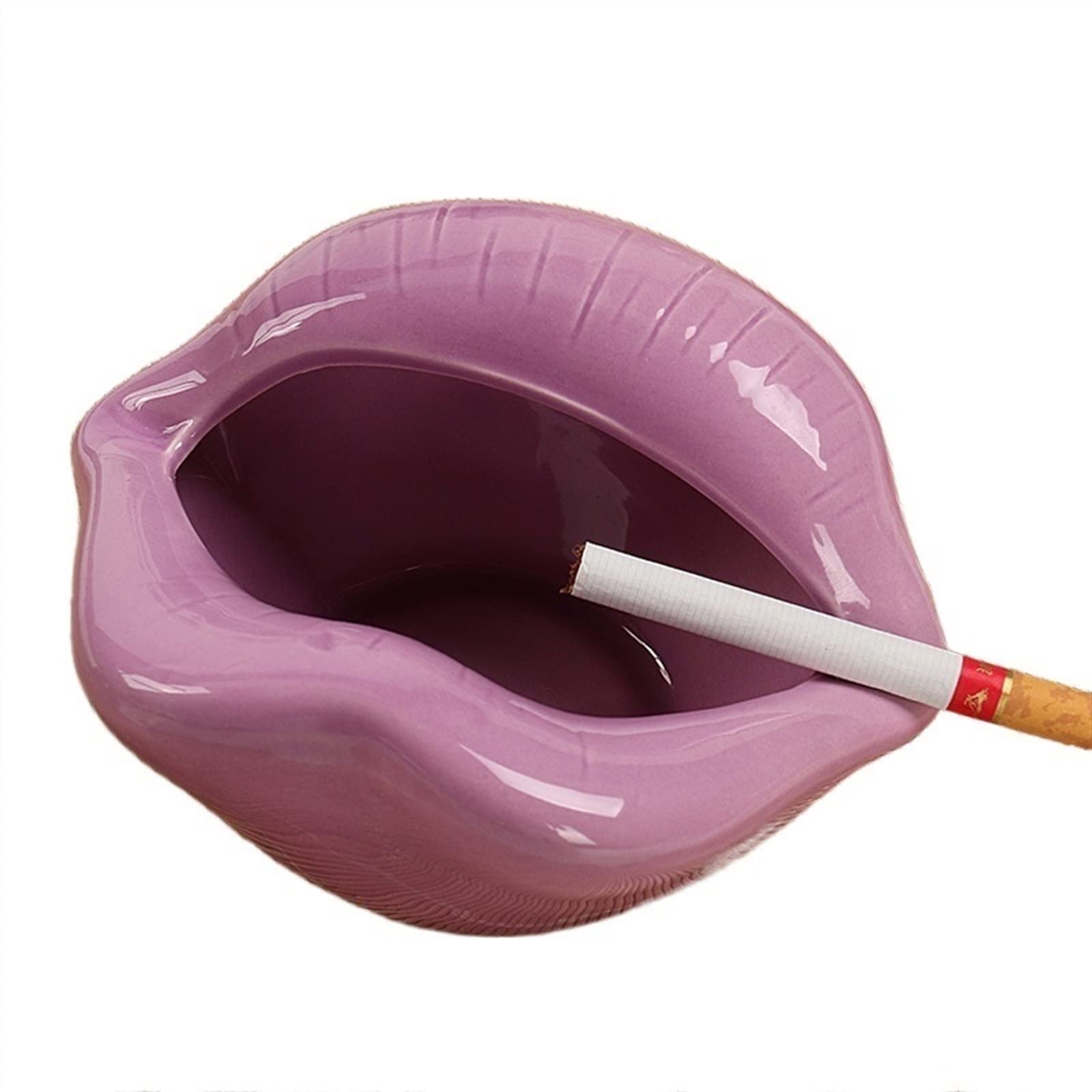 YLWX Living Room Small European-style Home Ashtray Korean Creative Personality Ceramic Crafts Ornaments Lip Ashtray (Size : Purple)