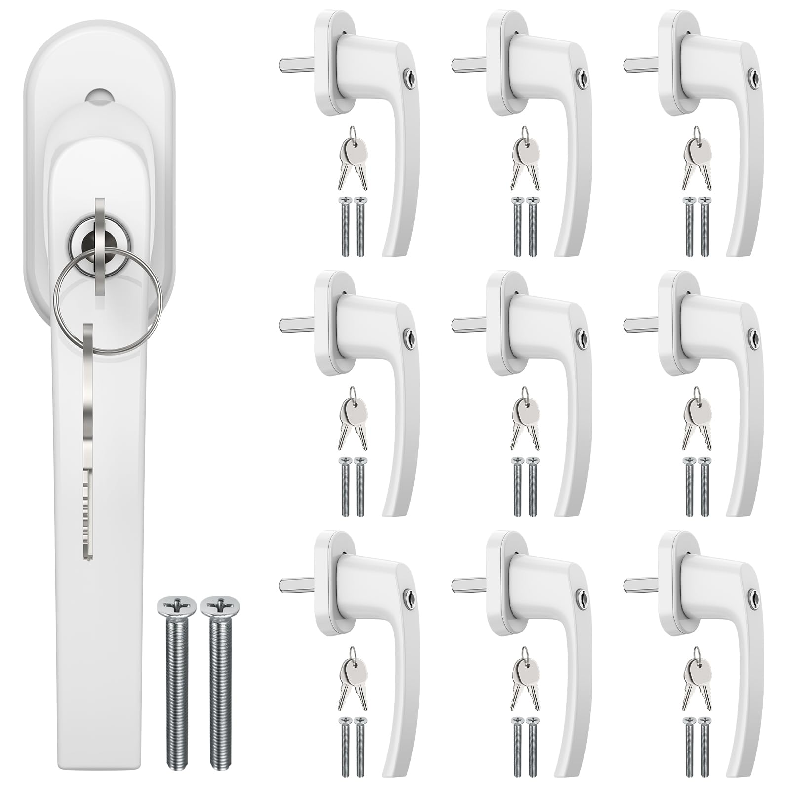 AUTOUTLET Fenstergriffe abschließbar, 10pcs Fenstersicherung Kinder Fensterschloss Aluminium in Stiftlänge 35mm, abschliessbarer Fenstergriff mit 20 Schlüsseln für Fenstertür Balkontür usw (Weiß)
