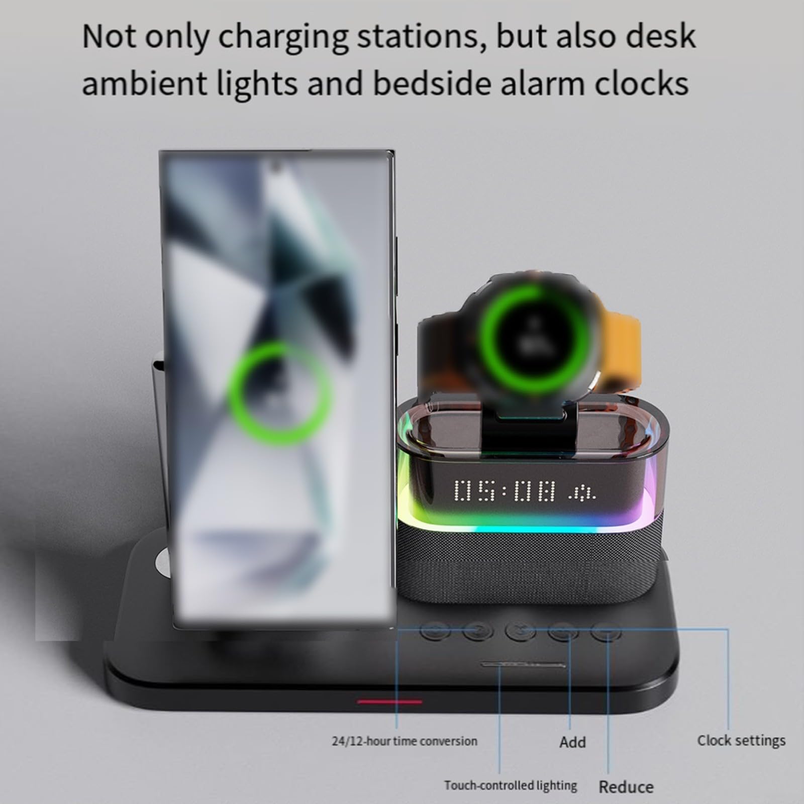 Station de chargement sans fil 5 en 1 avec charge rapide de 25 W pour Samsung Galaxy S24 S23 S22 Watch 8 et écouteurs Blanc