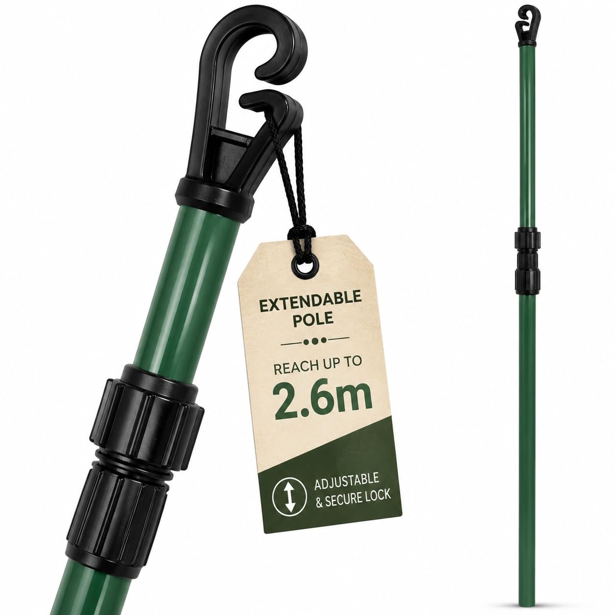 Washing Line Prop Pole 1 Pack 2.4M Telescopic Clothesline Support Heavy Duty Adjustable Garden Laundry Poles with Secure Hook Lock Extendable Outdoor Drying Support for Towels Sheets Bedding