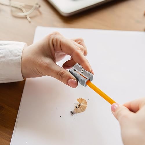 Miniatura 5 de 10 sacapuntas de metal de mano, doble bolsillo, aleación de aluminio, metal, 1 agujero de acero, rectangular, pequeño (plata)