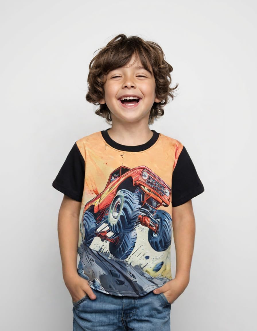 DDSOL Toddler Boy T-Shirt Short Sleeve 3D Graphic Monster Truck Summer Tops Tees Shirt 4-10 Years - Image 2