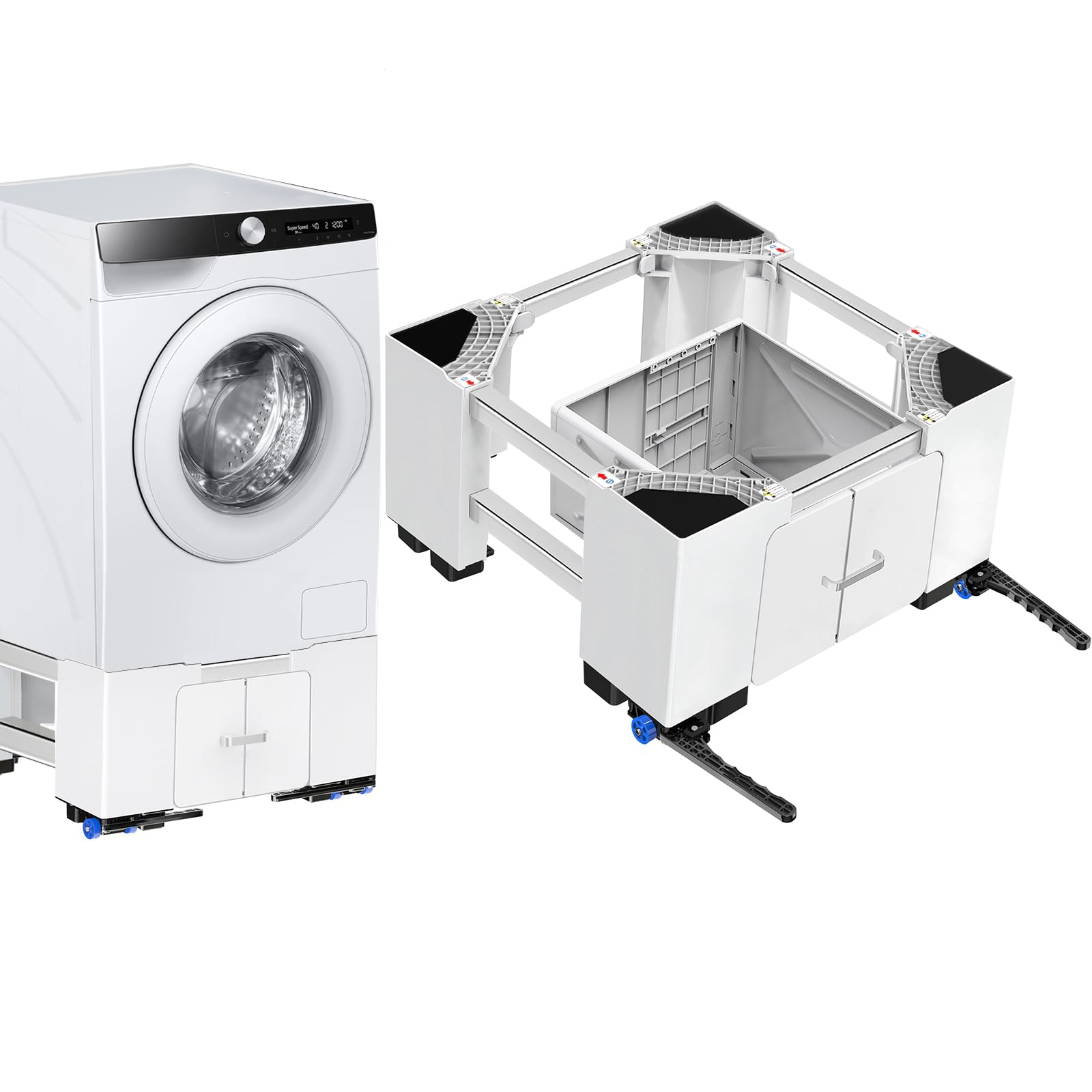 NIUXX Universal Waschmaschinen Untergestell mit Schublade und Rollen, Verstellbar, Waschmaschinen-Unterschrank mit Bremse (63-69 cm), für Waschmaschinen und Wäschetrockner, 400 kg belastbar