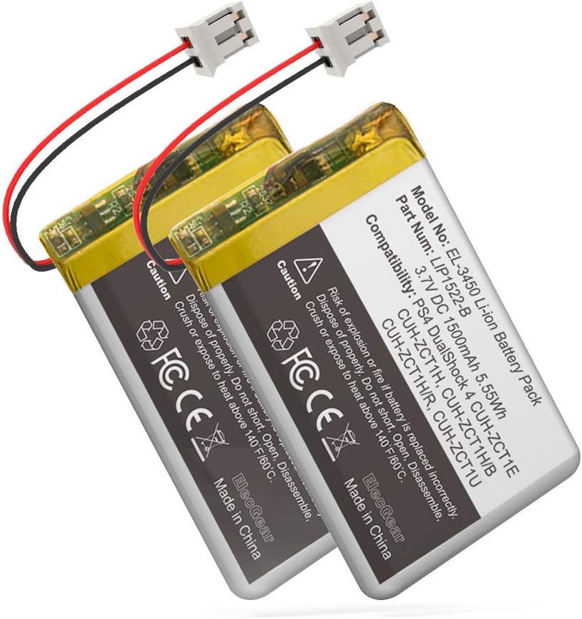 Amazon Com Elecgear 2pc Replacement Battery Pack For Ps4 Controller V1 3 1500mah Li Ion Rechargeable Battery For Playstation 4 Dualshock Cuh Zct1 Series Lip1522 With Big Plug Repair Tool Kit Included Video Games