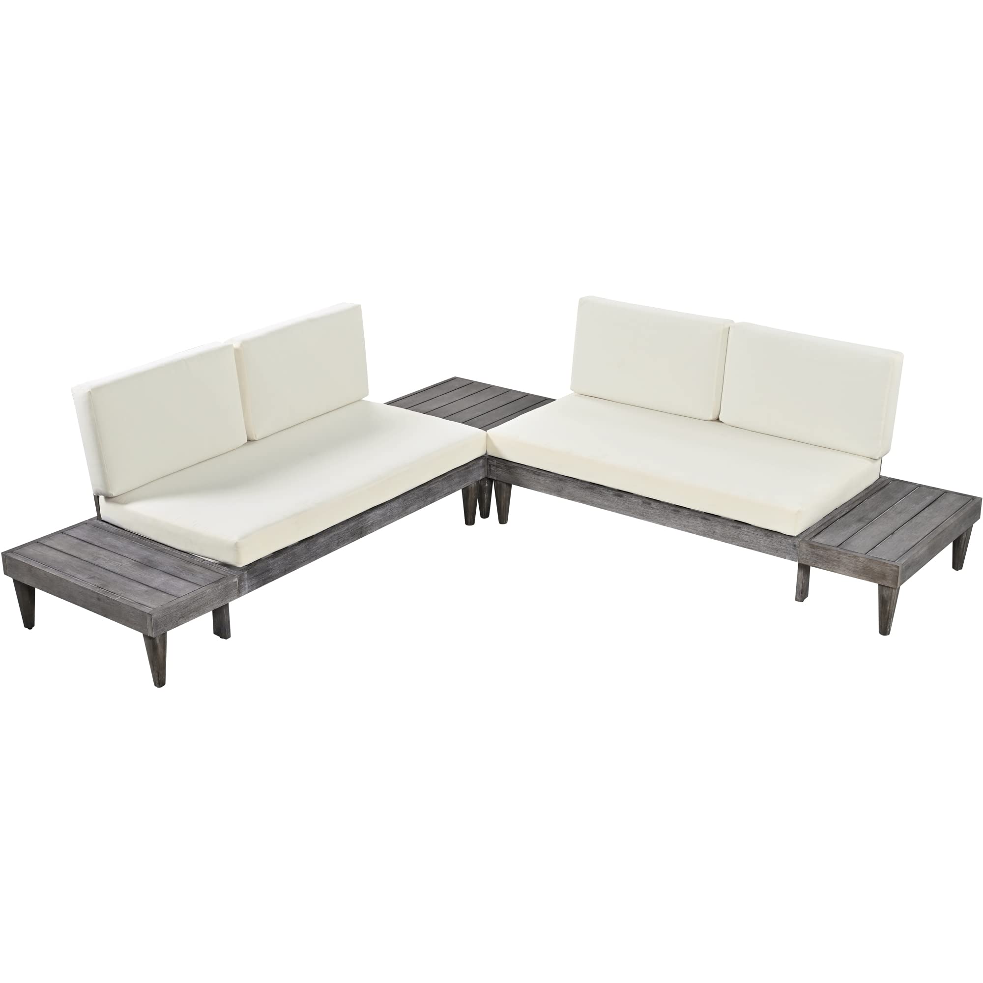 Merax Outdoor Patio Furniture Sets for 4, Weathered Wood Texture, with Side Tables & Coffee Table, Beige; BOX 2 OF 4 ONLY