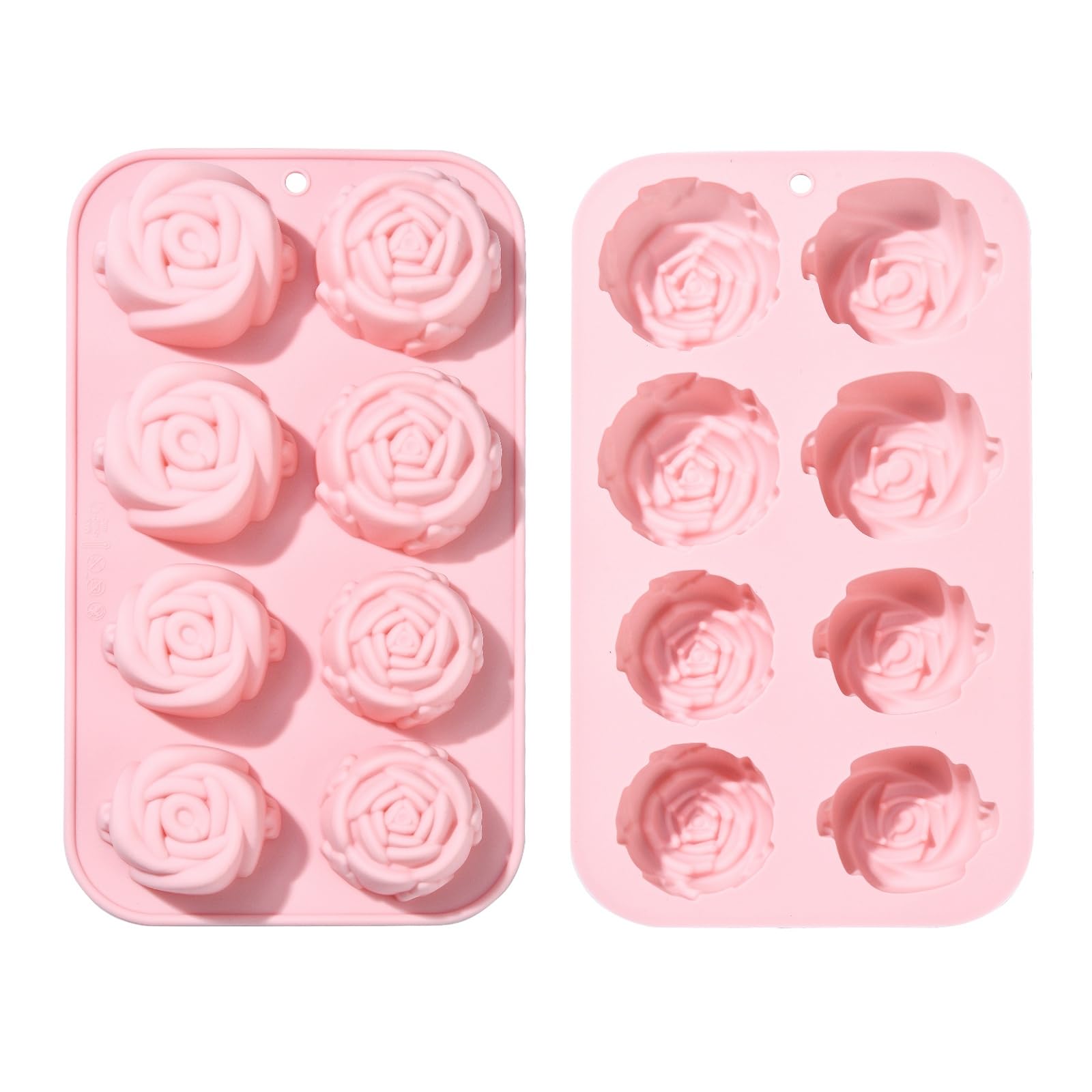 Stiesy 2Pcs 8 Cavity Rose Silicone Moulds Reusable Flower Shape Silicone Fondant Cake Mould Plant Floral Baking Molds for DIY Soap Candy Chocolate Ice Pudding Creative Handicrafts