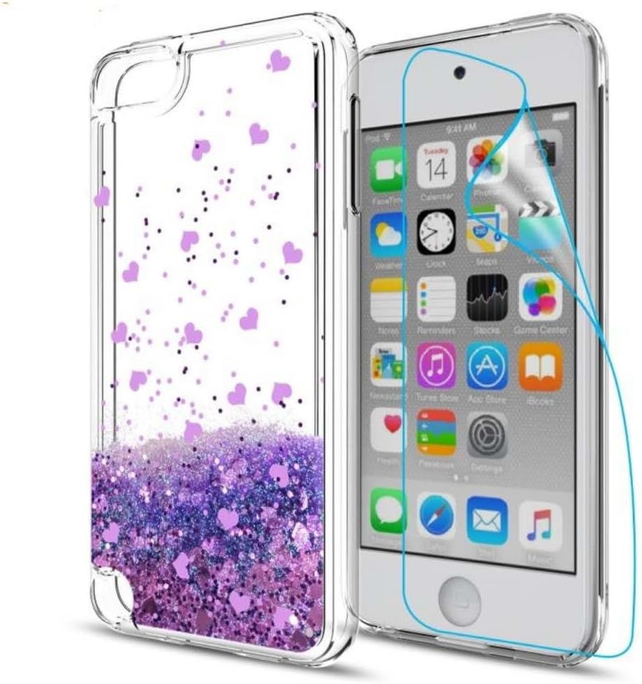 iPod Touch 5th Generation case,Apple iPod Touch 6th Generation Case for Girls Women Kids Boys with HD Screen Protector,Aree Shiny Glitter Liquid Bling Quicksand Case for iPod Touch 5 6 Gen Purple