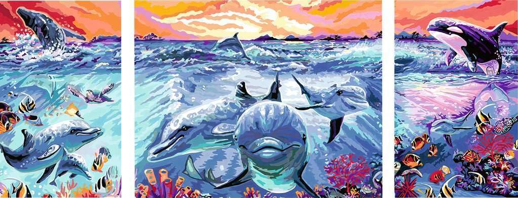 Ravensburger CreArt 23577 - Colourful Underwater World - Trittico con numeri per adulti, set di pittura fai da te con pennello e colori acrilici, regalo per donne e uomini, pittura per adulti