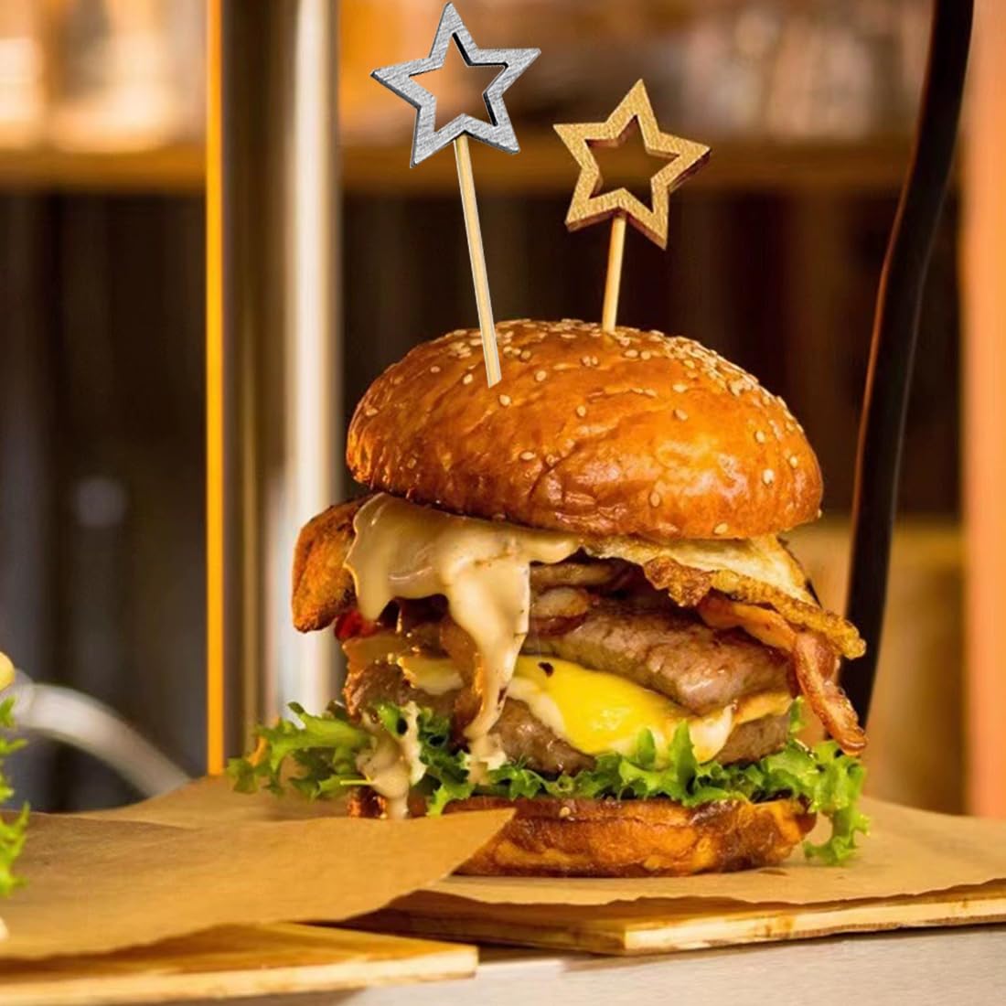 100 Pezzi Stuzzicadenti Decorativi, Stecchini per Aperitivo, Stuzzicadenti da Cocktail Stella Oro Argento, Bastoncini da Cocktail di Natale, Decorazioni per Cibi e Bevande per Feste di Compleanno