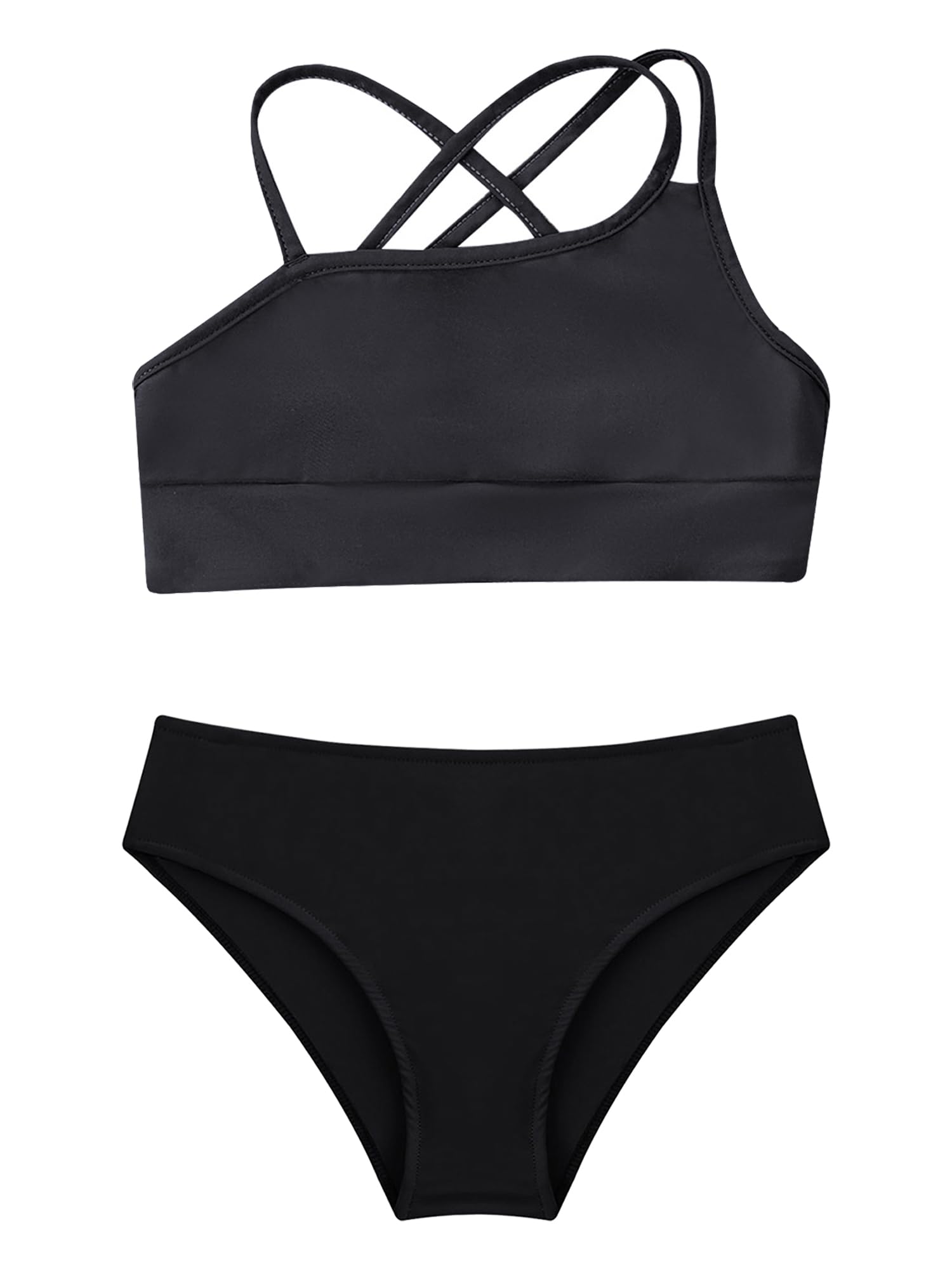 TTAO Dziewczęce dziecięce bikini tankini zestaw tank top + slipy szorty kąpielowe Bdemode dwuczęściowy jednokolorowy kostium kąpielowy lato rozm. 110-176