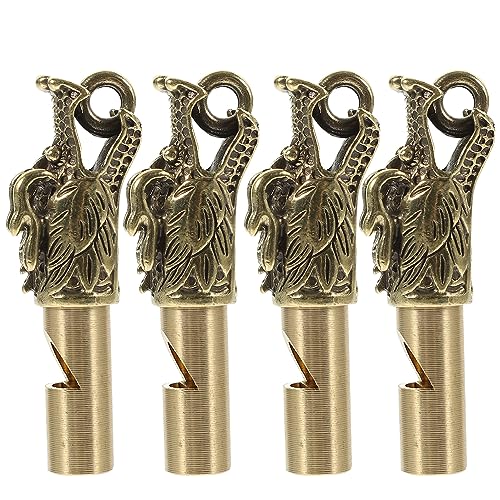 Happyyami 4Pcs Brass Dragon Head Whistle Pendant Portable Outdoor Whistle for Camping Emergency Survival Self Loud Crisp Sound Decorative Accessories