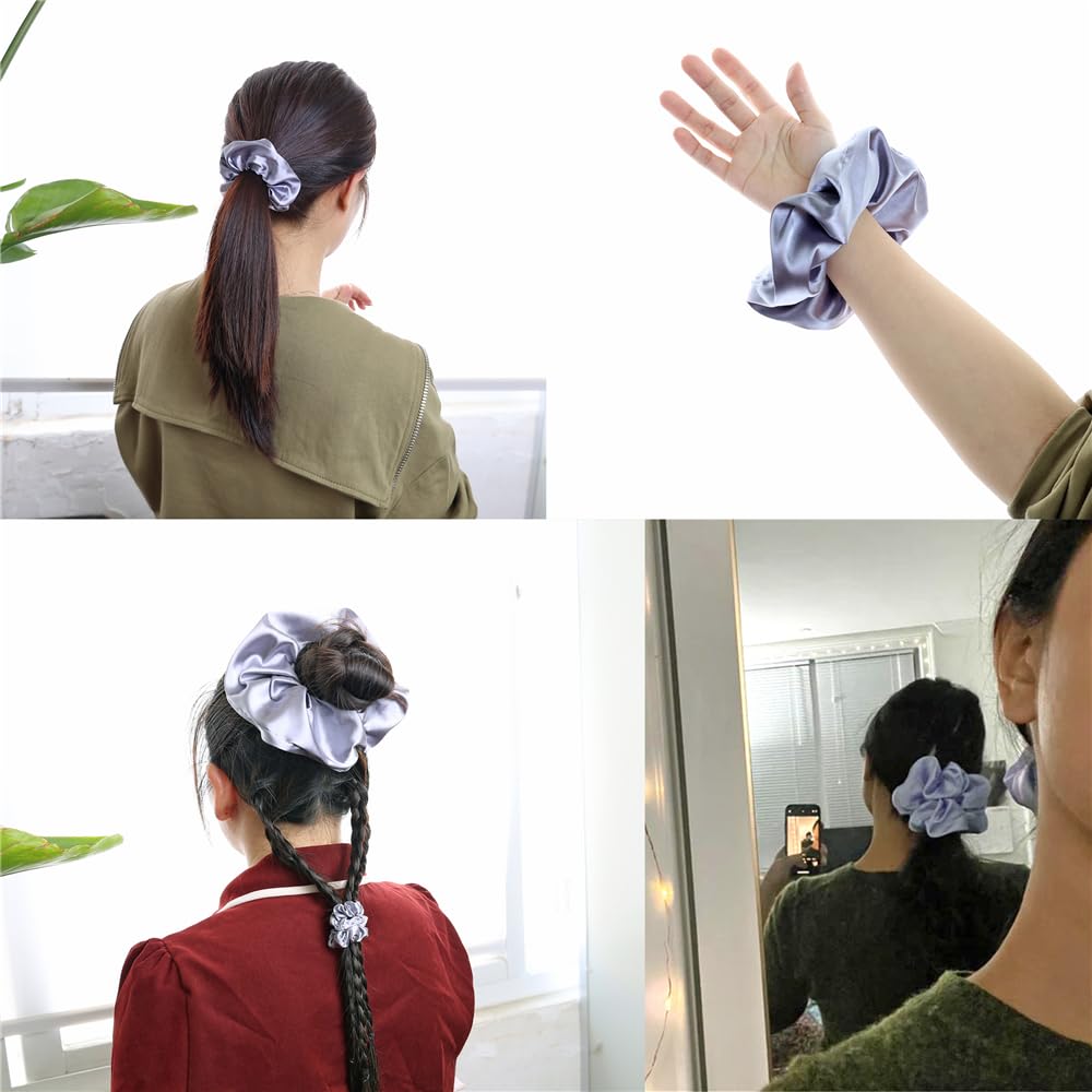 Pack of 12 Premium Satin Silk Scrunchies Hair Ties for All Hair Type Women Girls Ponytail Holder Elastic Hair Bands Scrunchy Accessories (Mix 3 Sizes Silver) - Image 3