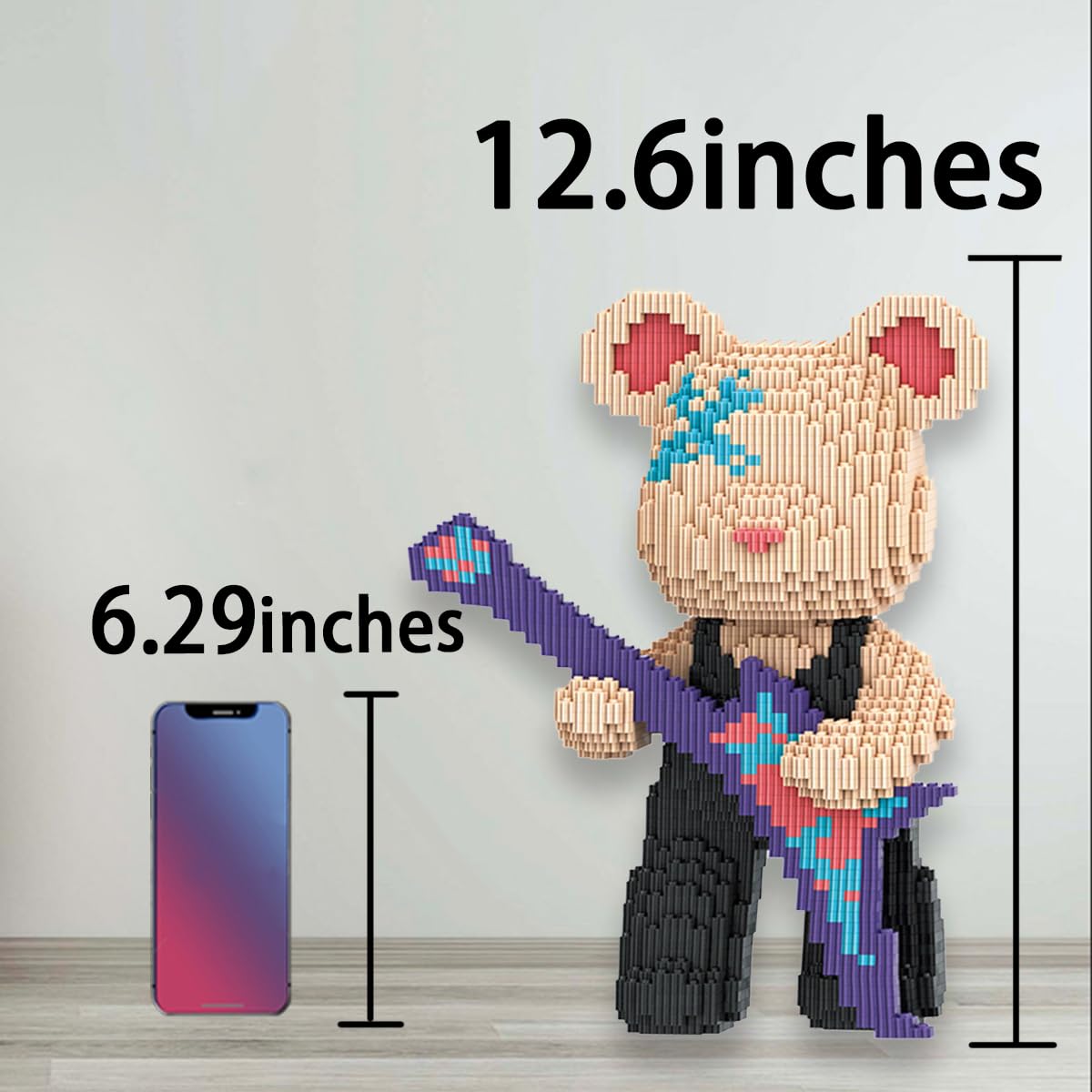 PUPULU TK Teddy Bear Micro Building Blocks Set(12.6 inches) Music Bear Building Brick Gift for Adult, Brown, Red, Blue - Image 3