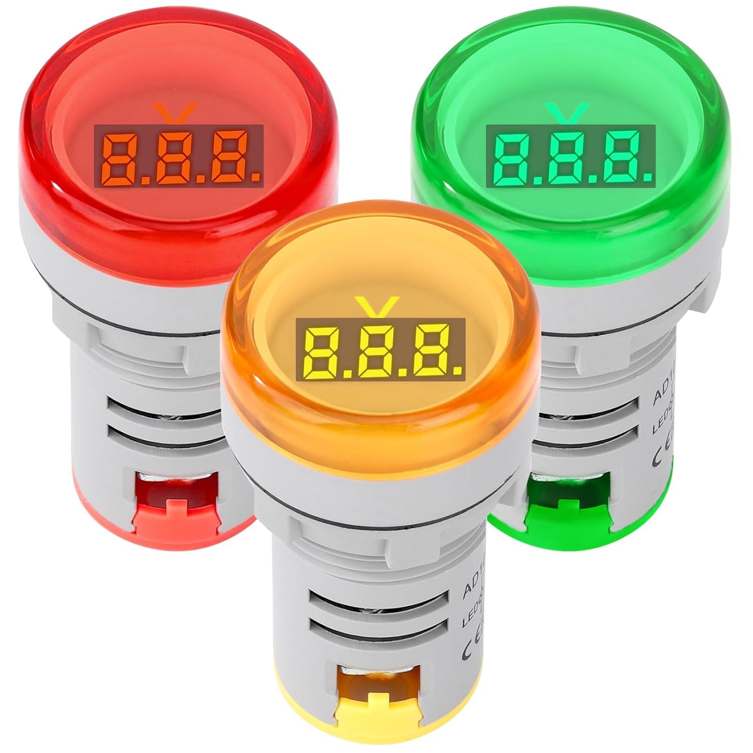 XYNO AC 500V Voltage Meter, 3pcs AC 60-500V 110v 220v Voltage Monitor Digital Larger LED Screen Voltmeter Volt Detetor Green Red Yellow Signal Indicator Light Panel (Circular Screen, volt)-image-30