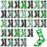 Hoolerry 30 Pairs St. Patrick's Day Socks Colorful Irish Socks in Bulk Unisex Crew Socks Green Shamrock Pattern Socks, 30 Styles (Shamrock)