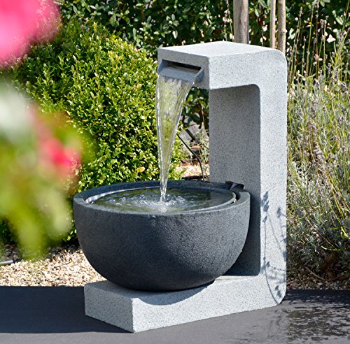 dobar® 96120e Großer Design Gartenbrunnen Juno | Terrassenbrunnen mit LED-Beleuchtung | Wasserfall aus Polyresin | Springbrunnen Outdoor | Dekorativer Zierbrunnen | 52 x 44 x 65 cm Grau/Hellgrau