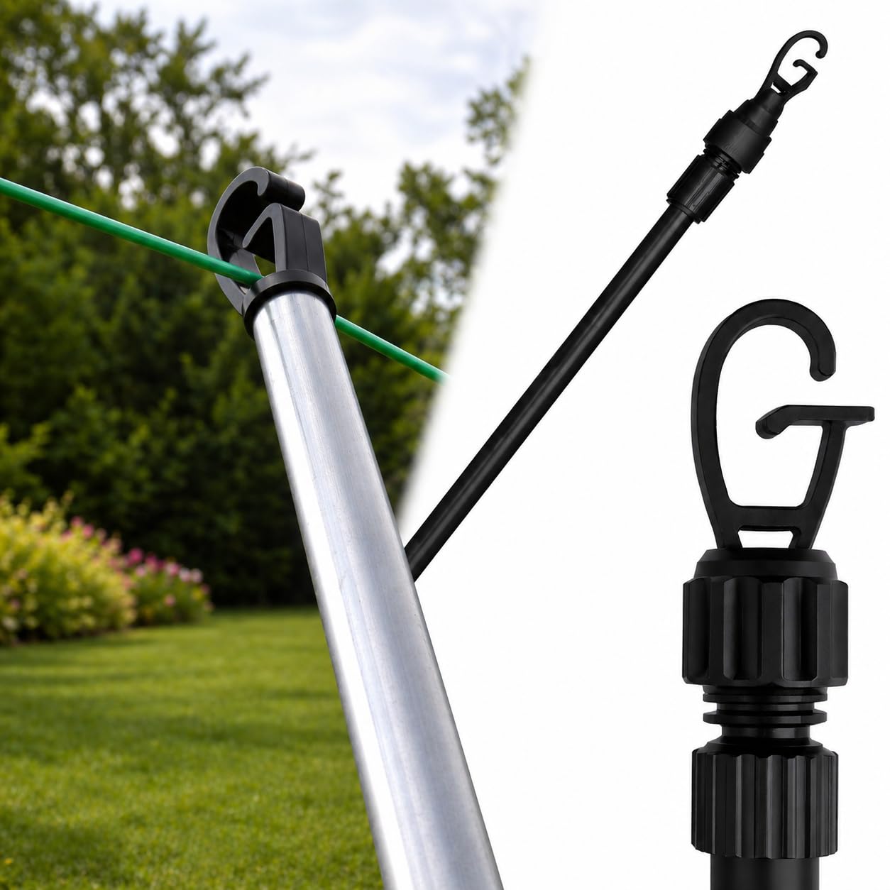 Washing Line Pole Heavy Duty Adjustable Clothesline Support Pole 2.4M Extendable Prop for Outdoor Laundry Drying, Strong No Sagging Washing Line Support