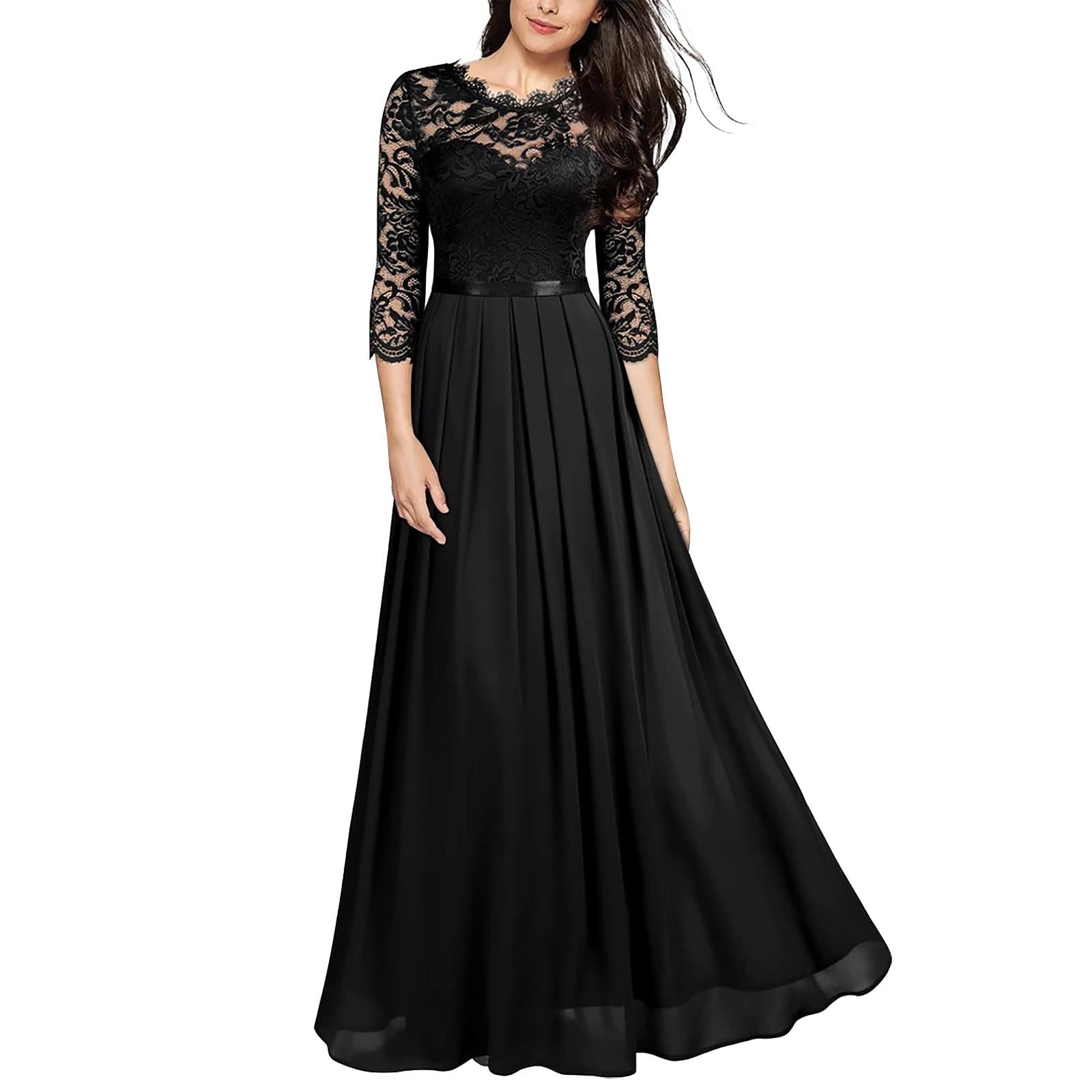 Vestido de noche largo elegante para boda, vestido de noche, vestido de fiesta, gasa, cuello en V, línea A, vestido de fiesta, elegante, A23