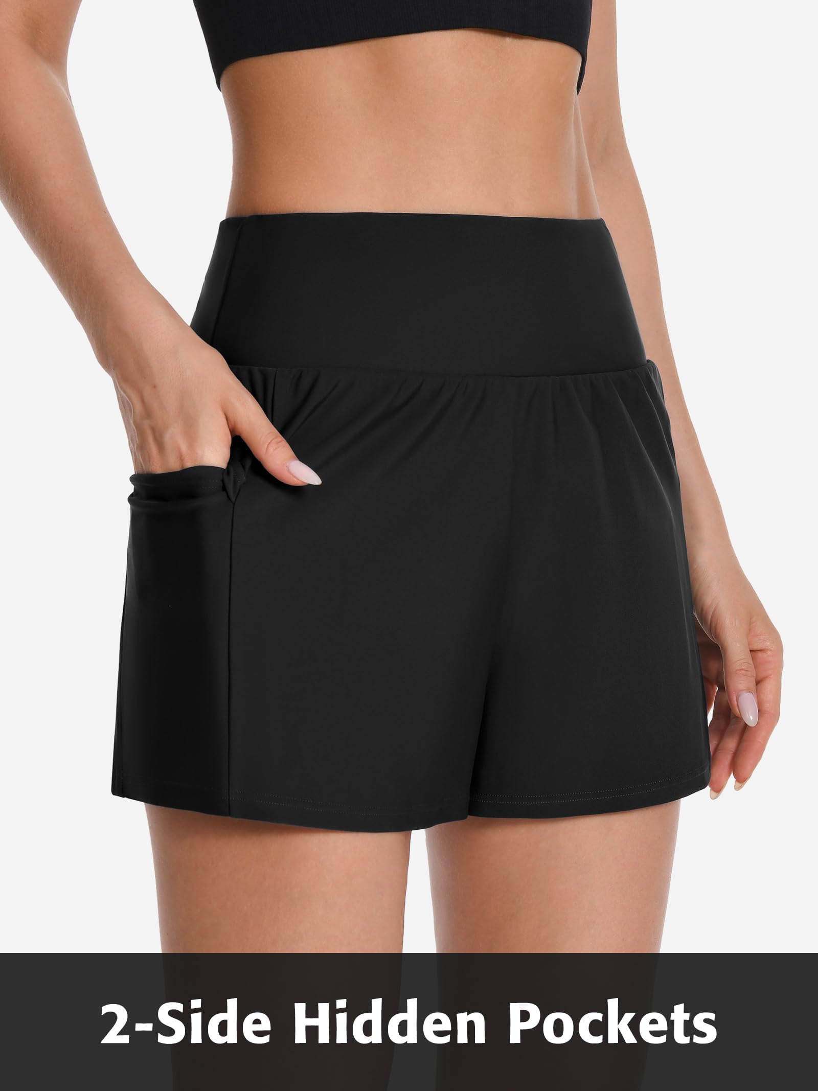 Attraco Damen Badeshorts Boardshorts UPF50+ Badehose High Waisted Schwimmshorts Schnell Trocknende UV bademode mit Taschen