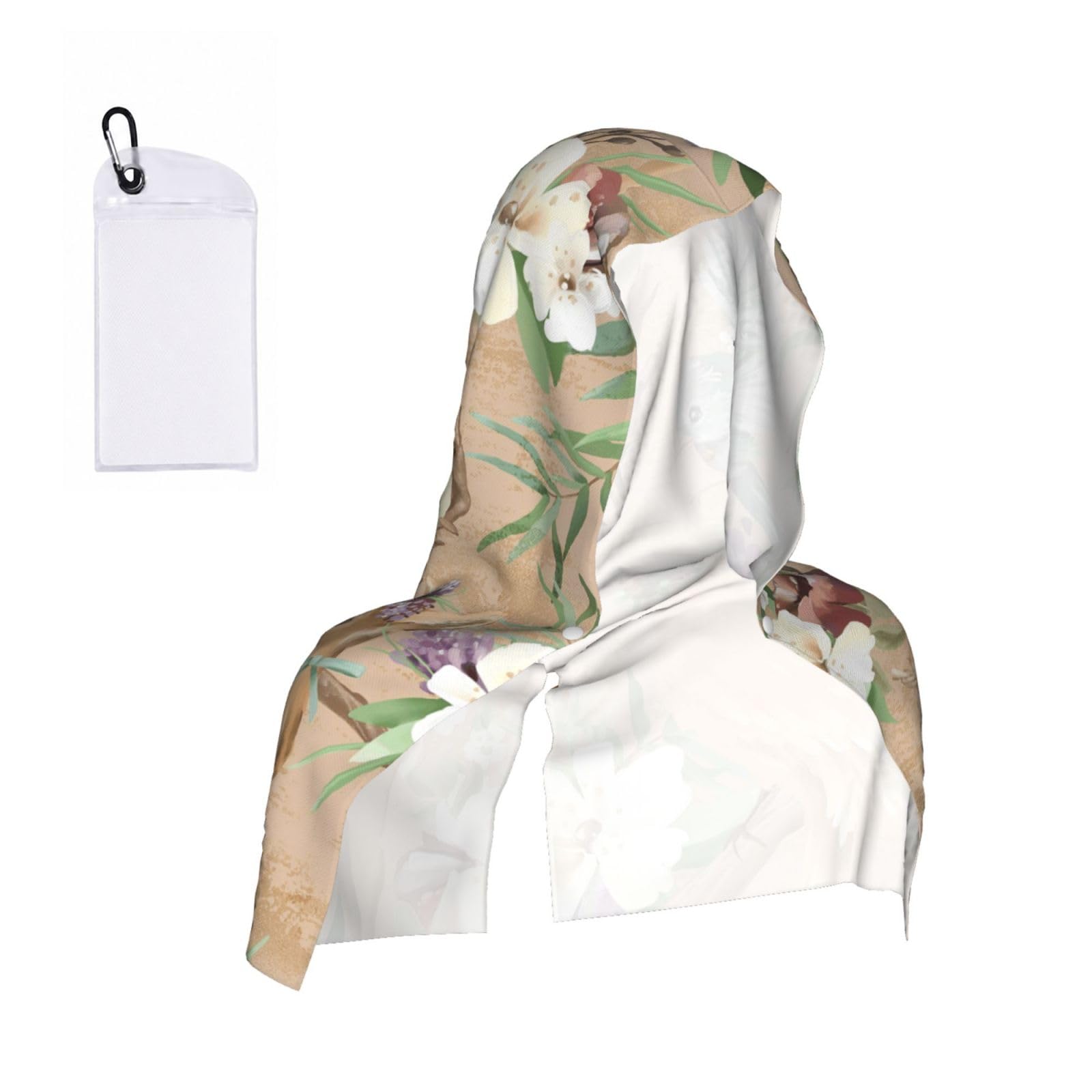 SATUSA Deer Birds With Flowers Print Cooling Hoodie Towel, Cooling Towels For Neck And Face, Quick Drying Absorbent Cooling Head Towel Beach Camping Gym Construction(2pcs)