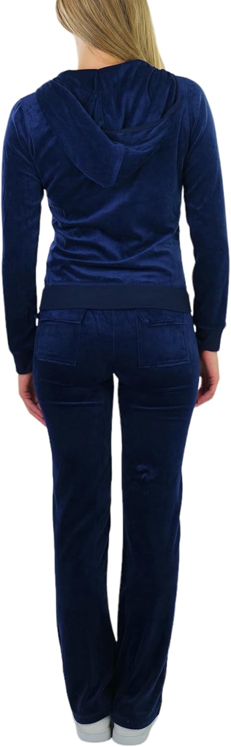 ToBeInStyle Women’s Velour Tracksuit Zip Up Hoodie Jacket & Matching Pants Set