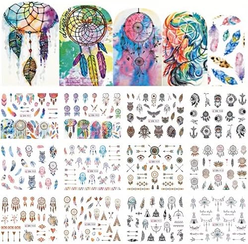 BN-912 Dream Catcher Nail Art Water Transfer Stickers, 12 Sheets