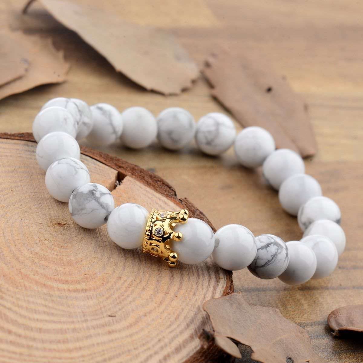 POSHFEEL Natural Stone CZ Crown Couple Bracelets – His And Hers Distance Bracelet Set