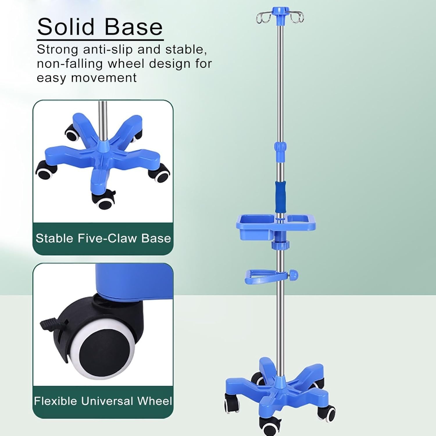 Asta portaflebo con ruote regolabile in acciaio inox asta per flebo | Supporto for flebo Maniglia regolabile in altezza 4 Supporto for sacche di liquidi 5 Ruote