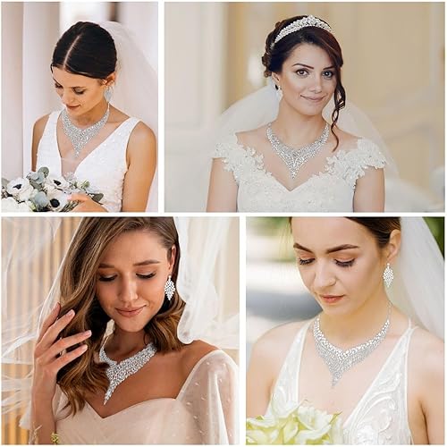 Miniatura 2 de Costume Jewelry Set for Women - Wedding Jewelry Sets for Brides Bridal Jewelry Set for Wedding - Crystal Statement Necklace and Earrings Set -