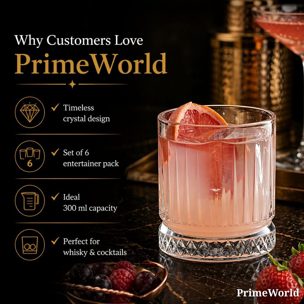 PrimeWorld Whiskey Glasses - Set of 6 Crystal Tumblers -7 PrimeWorld Whiskey Glasses - Set of 6 Crystal Tumblers -7
