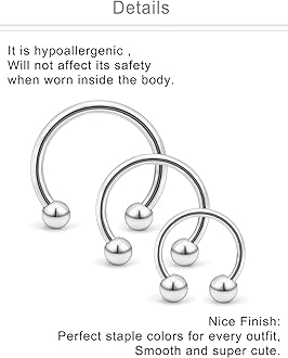 Dyknasz 20G 16G 14G Variety of Sizes Horseshoe Rings Surgical Steel Nose Septum Horseshoe Hoop Earring Eyebrow Tragus Lip Rings Daith Helix Piercing Jewelry for Women Men