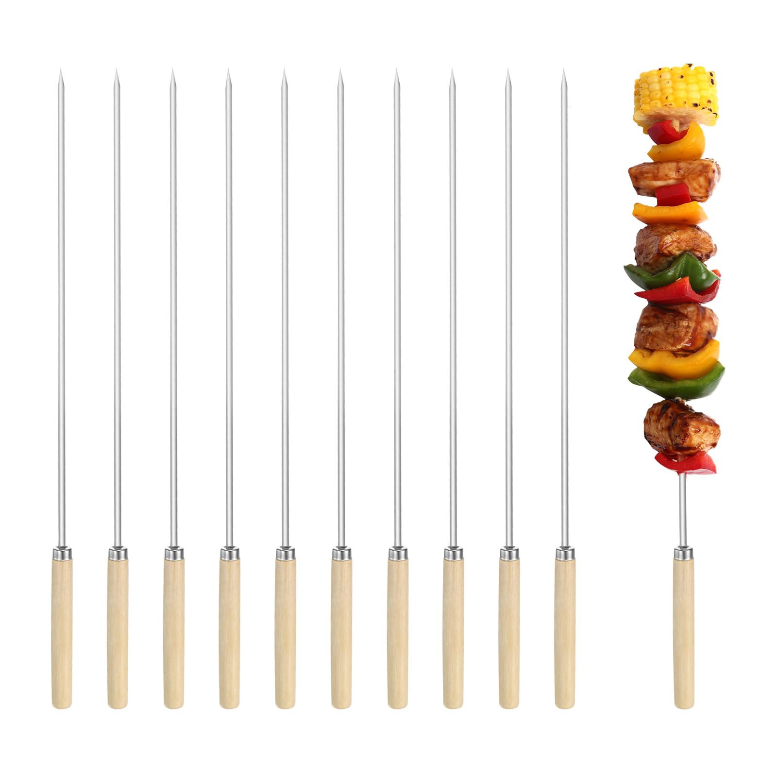 Pinchos de acero inoxidable para barbacoas M METERXITY y brochetas de metal con mango madera