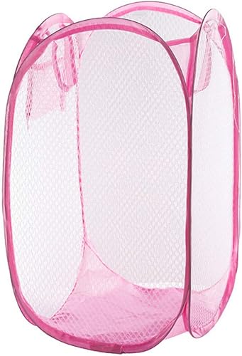Amosfun Cestas plegables para lavandería, cesta de malla plegable, fácil de abrir de malla, cesta para dormitorio universitario (rosa)