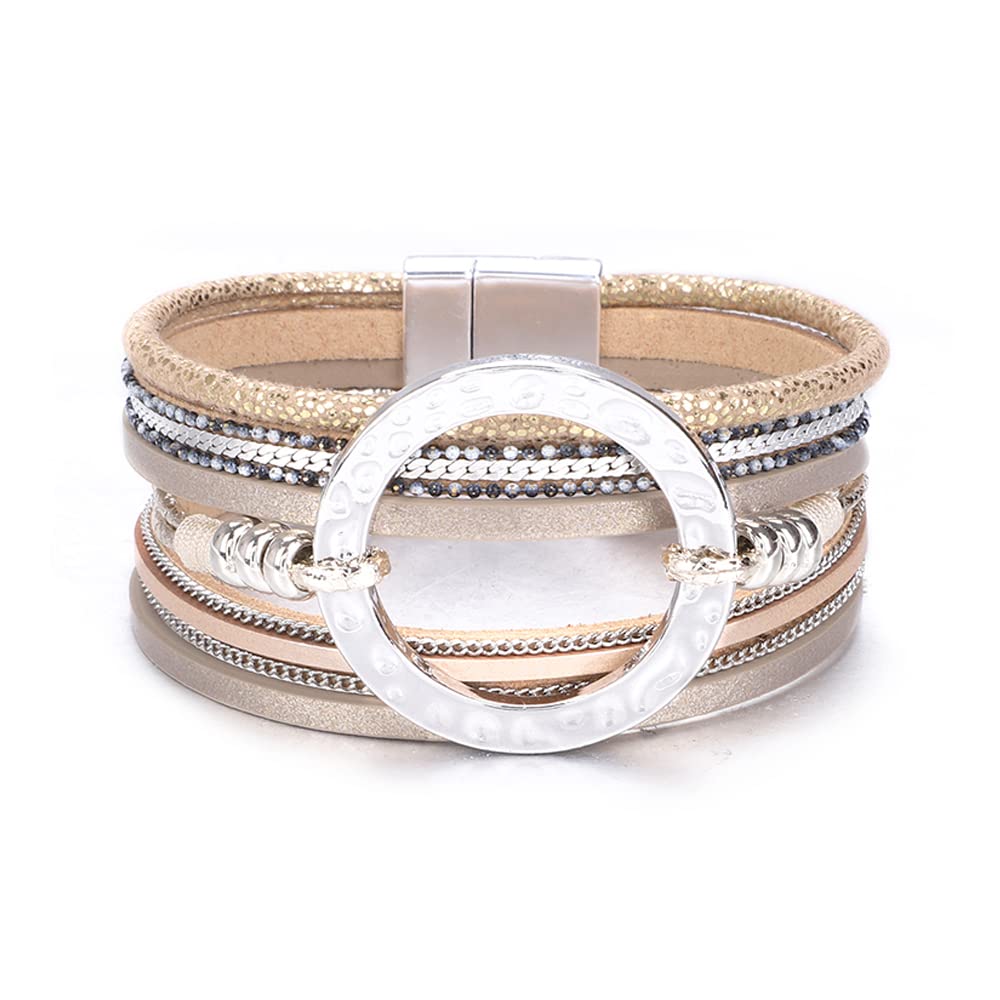 KSQS Tree of Life Leather Multi-Layer Wraps Bracelet,Boho Wide Buckle Wristband Bangle,Braided Cuff Bracelets for Women