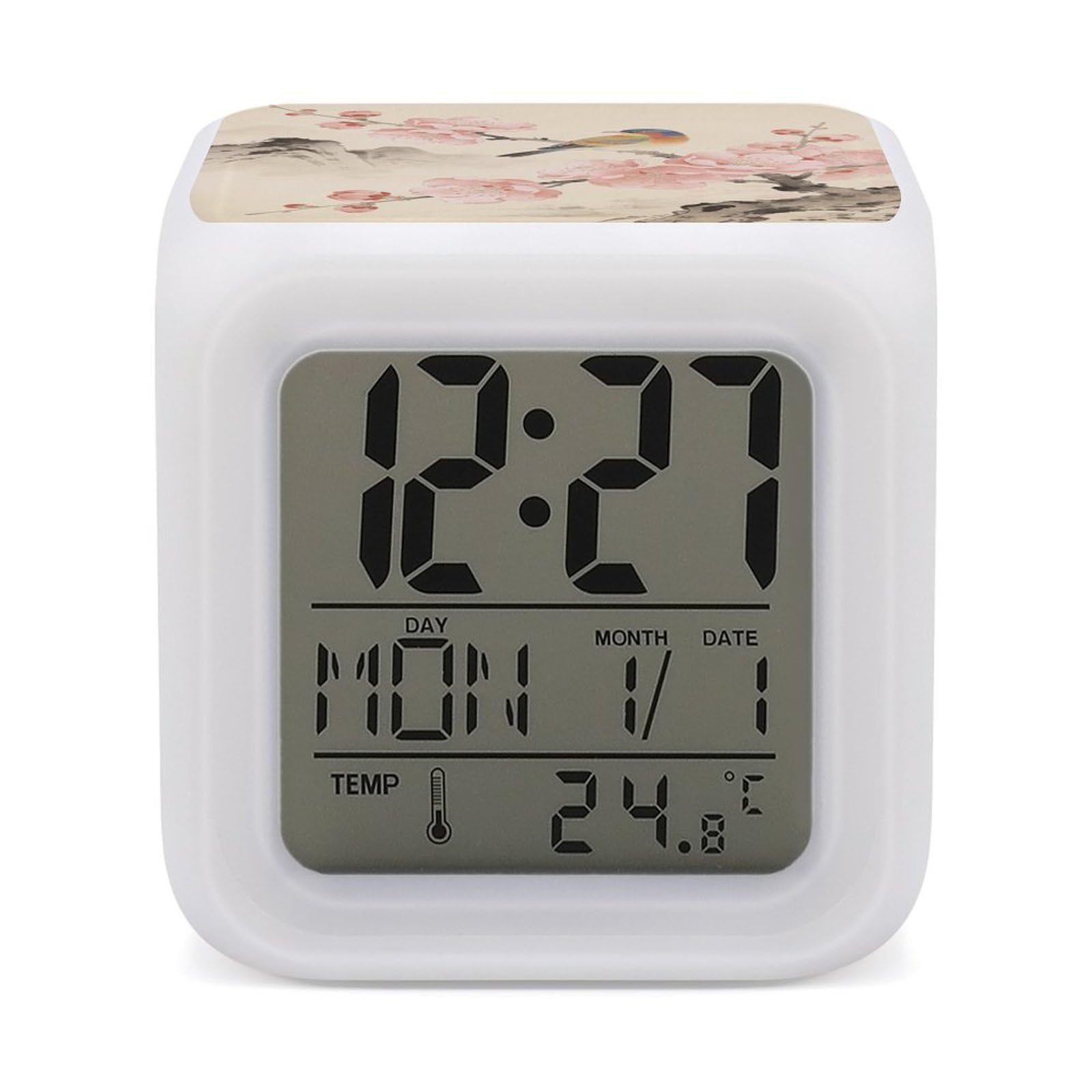 VstaDank Apricot Flowers Alarm Clock Alarm Clock with 7 Color Changing Digital Clocks for Bedrooms Sleep Training Clocks with Large Display for Office Kitchen Living Room