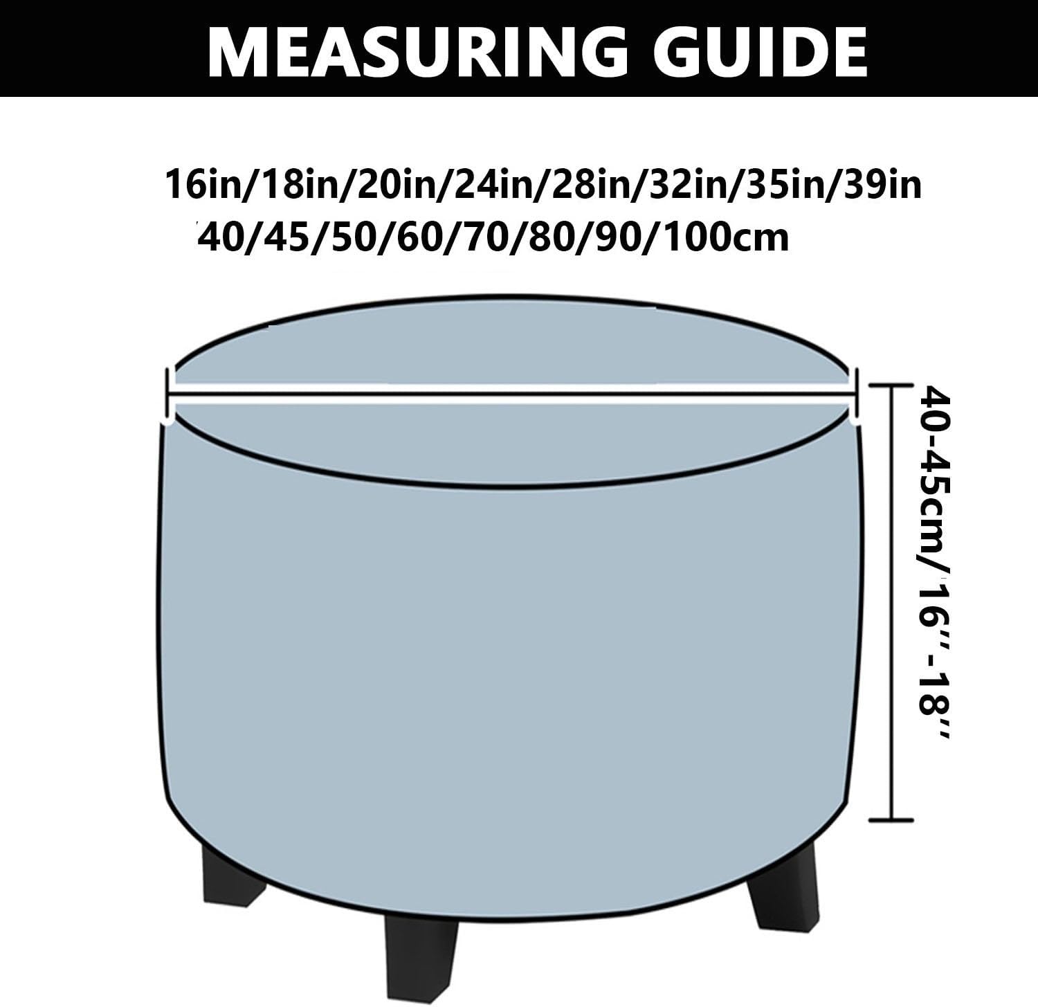 Round Ottoman Slipcover Cover Velvet Footstool Protector Covers Stool Ottoman Covers Stretch with Elastic Bottom, Feature Textured Checked Fabric Machine Washable(#9,Diameter:45cm)