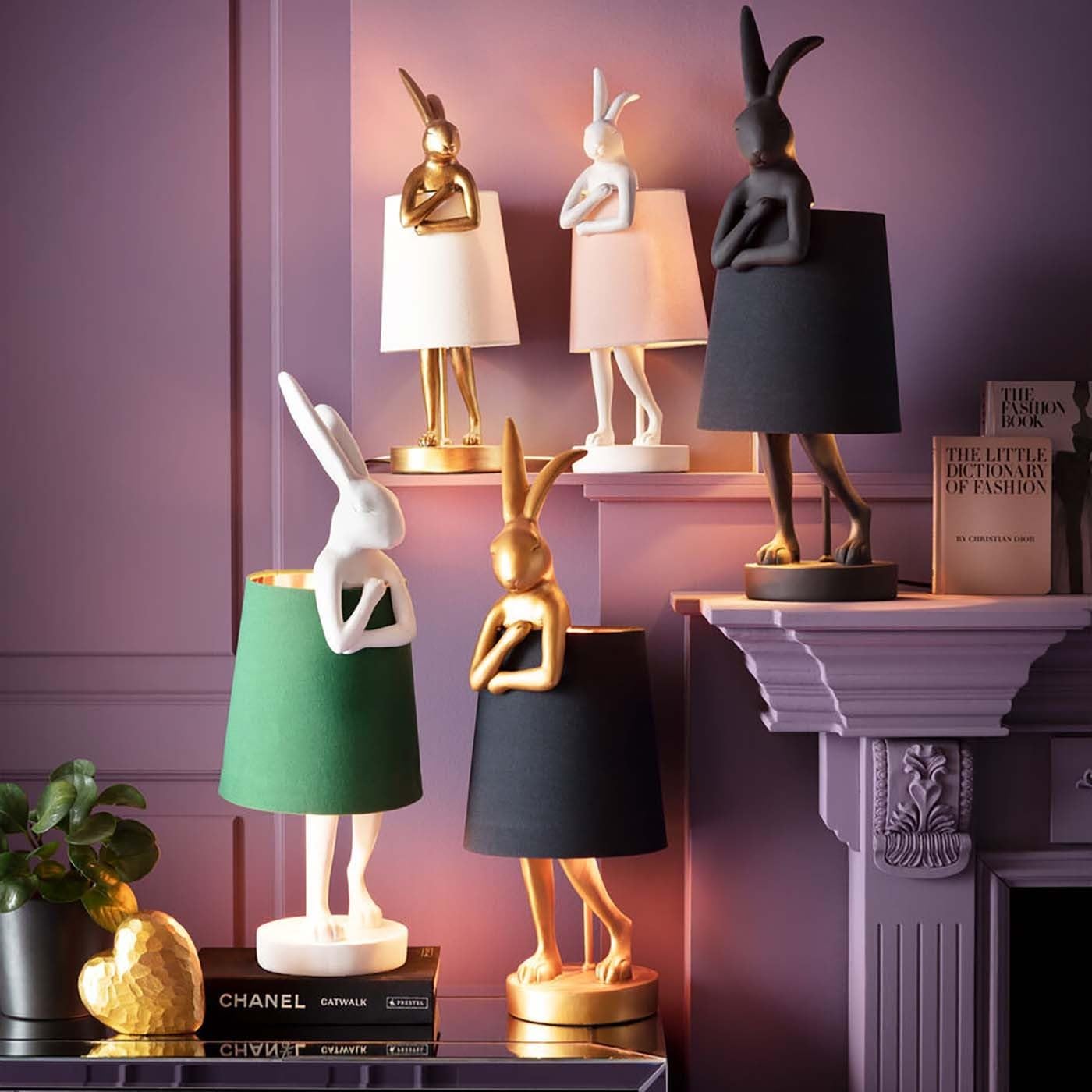 Kare Design lampada da tavolo Animal Rabbit, oro/nero, 50 cm motivo coniglio, stile glam, per decorazione, comodino, scrivania, luce indiretta, plafone di lino, lampadina non inclusa