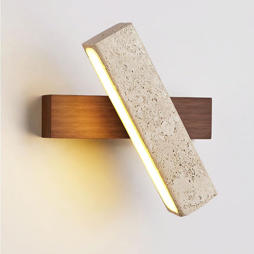 ITOSUI 5W Rotatable Solid Wood Wall Light - Yellow Travertine Minimalist Bedside Reading Lamp for Bedroom, Hallway, and Porch(Walnut)