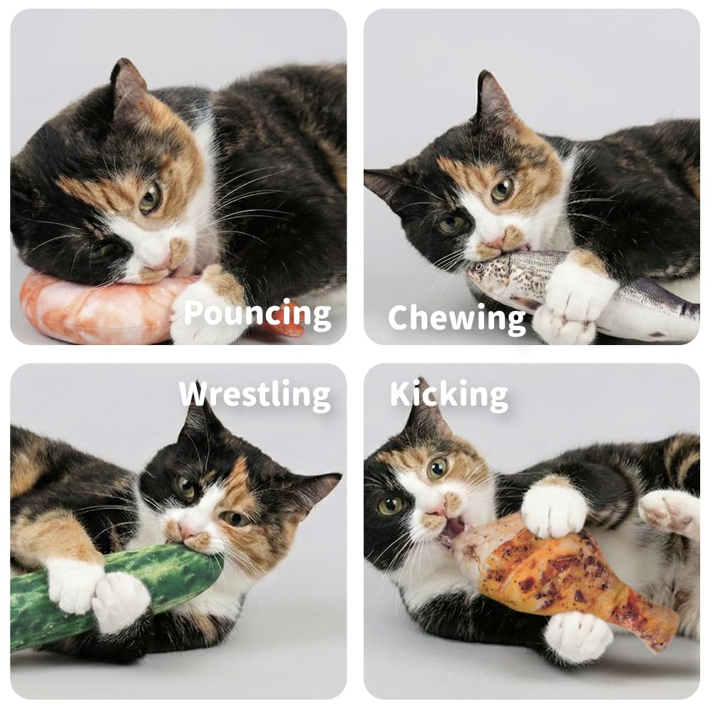 BLUE BAY Jouets 100 % remplis d'herbe à chat, jouet anti-stress pour chat, à mâcher, câliner et donner des coups de pied, plusieurs motifs et tailles (crevettes (12,7 cm de longueur), taille unique)