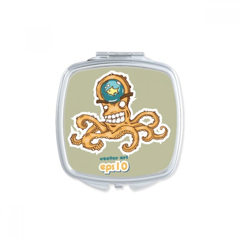 Miroir carré maquillage compact portable poulpe jaune fait main