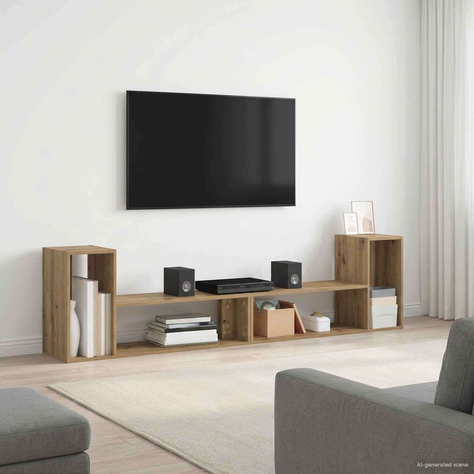 Fengshui Szafka pod telewizor materiał drewnopochodny 100 cm dąb Artisan | Nowoczesny styl Lowboard, miejsce do przechowywania mediów, łatwa w pielęgnacji powierzchnia, do salonu