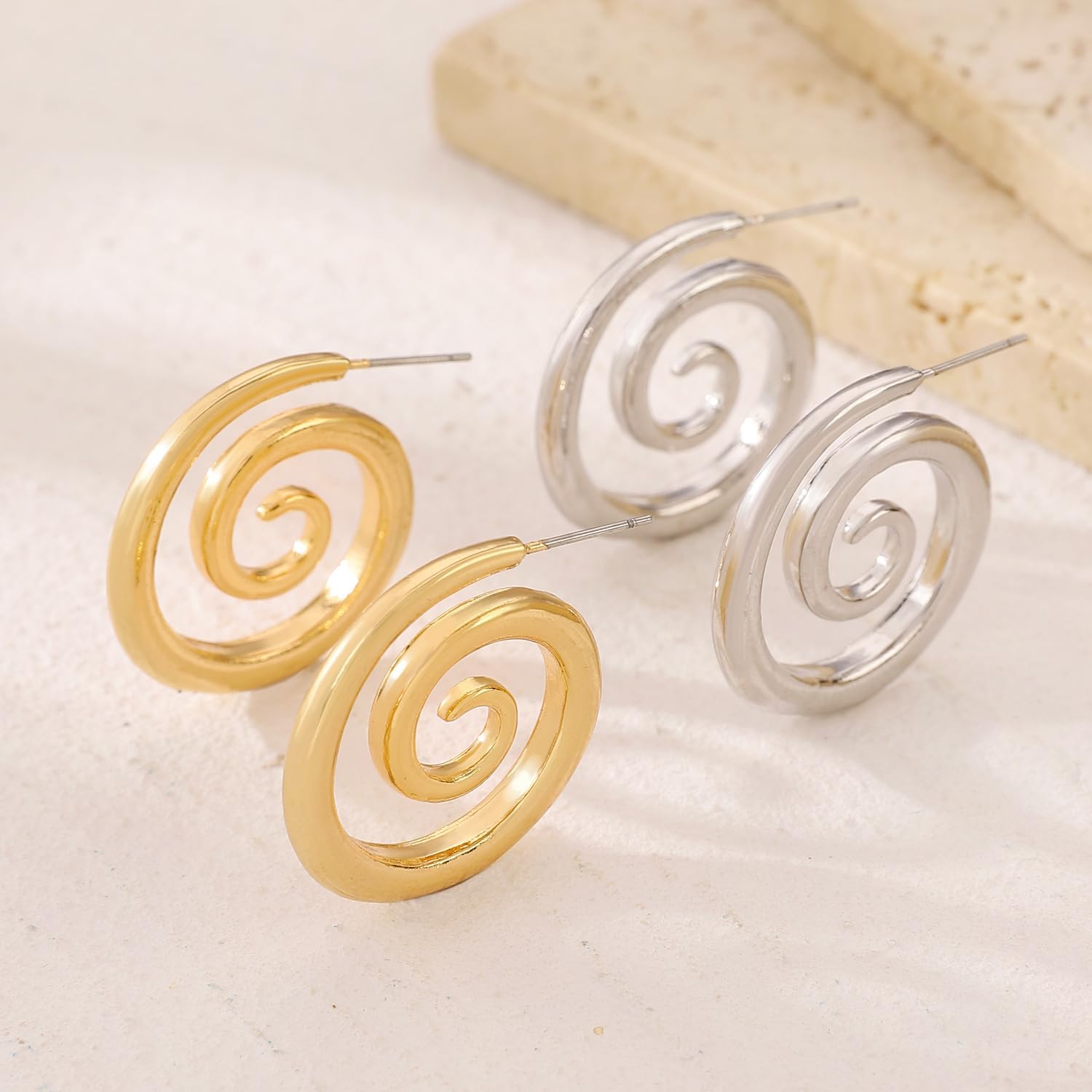 14K Gold Plated Spiral Stud Earrings for Women Statement Earring Trendy Chunky Spiral Stud Earrings Posts Geometric Earring Jewelry Gift - Image 6