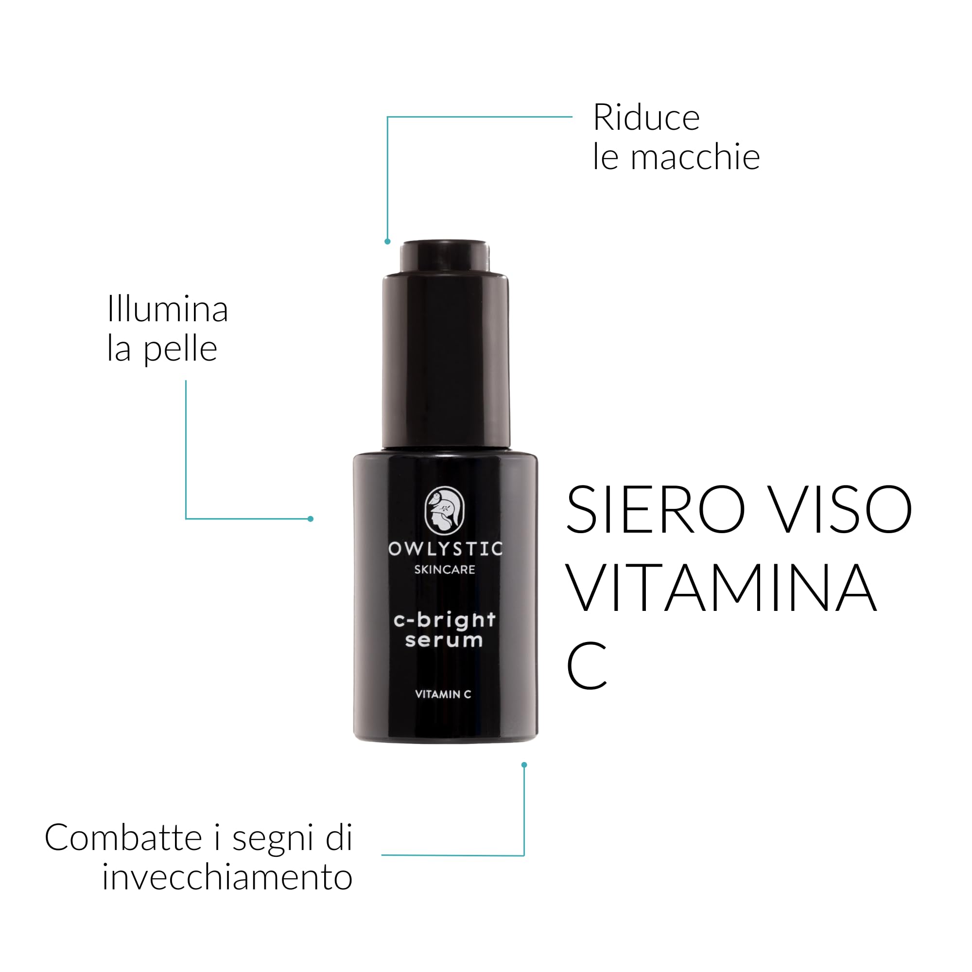 OWLYSTIC Siero Vitamina C e Acido Ferulico Antirughe e Schiarente Antimacchia Viso MADE IN ITALY - Potente Azione Antiossidante per una Pelle Giovane Luminosa e Uniforme 30ml