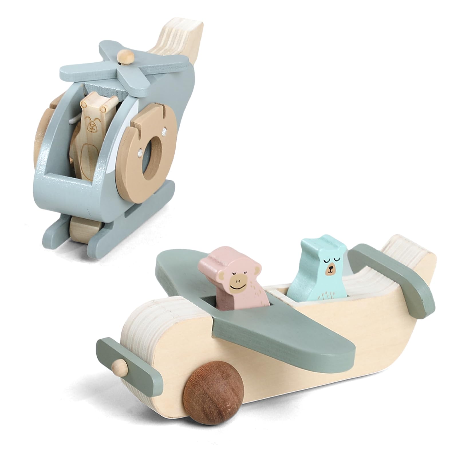 Juego de juguetes de avión de madera para niños pequeños, juego de vehículos de transporte aéreo con coche de empuje para bebé, juguete Montessori para regalo de bebé