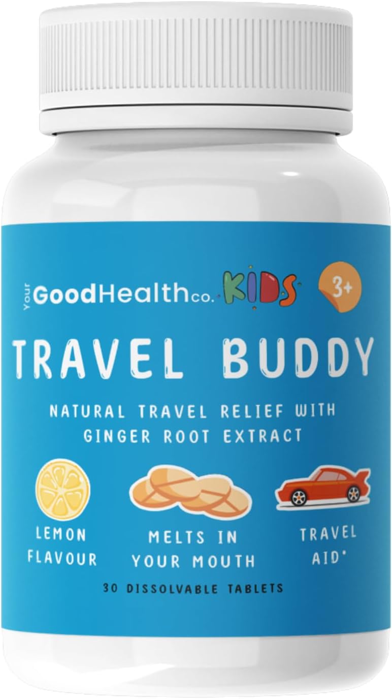 Your Good Health Co - Travel Buddy | Motion Sickness Relief for Kids | Lemon Flavour with Vitamin B6, B12 & D3 | Tablet | 30-Day Supply