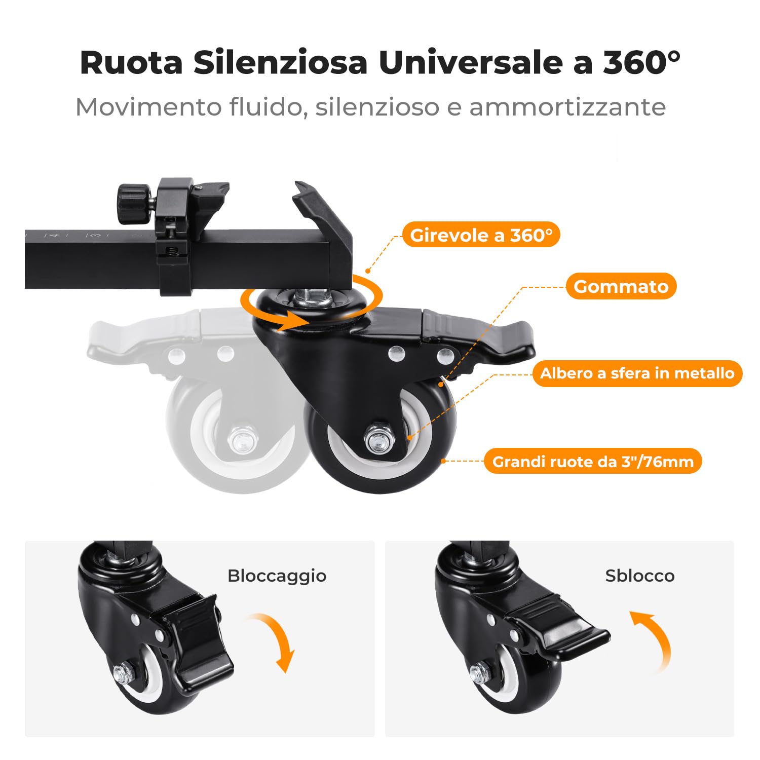 K&F Concept Heavy Duty Tripod Dolly, Carrucola per Treppiede Fotografica Universale con Ruote in Gomma da 3 inch e Gambe Regolabili e Borsa di Stoccaggio per Fotocamera e Videocamera, Max Carico 20kg