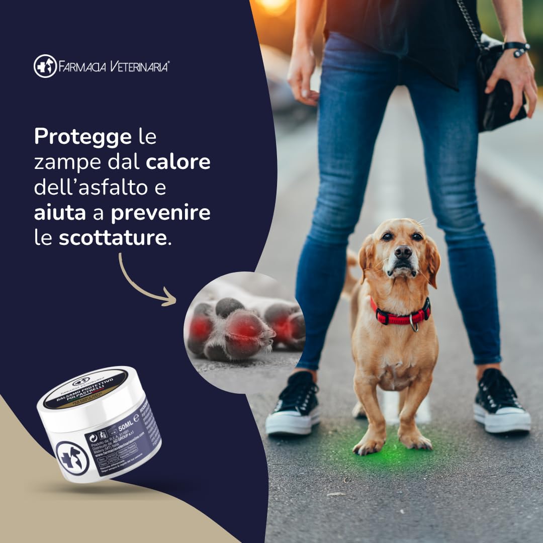 Farmacia Veterinaria Crema Polpastrelli Cane Protettiva per Il Caldo - Balsamo Zampe e Naso, Protezione da Asfalto, Neve e Secchezza, Ideale per Cani e Gatti - 50ml