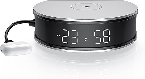 LIZVIE Cámara de reloj despertador con cargador inalámbrico, cámara de seguridad 1080P HD visión nocturnadetección de movimiento