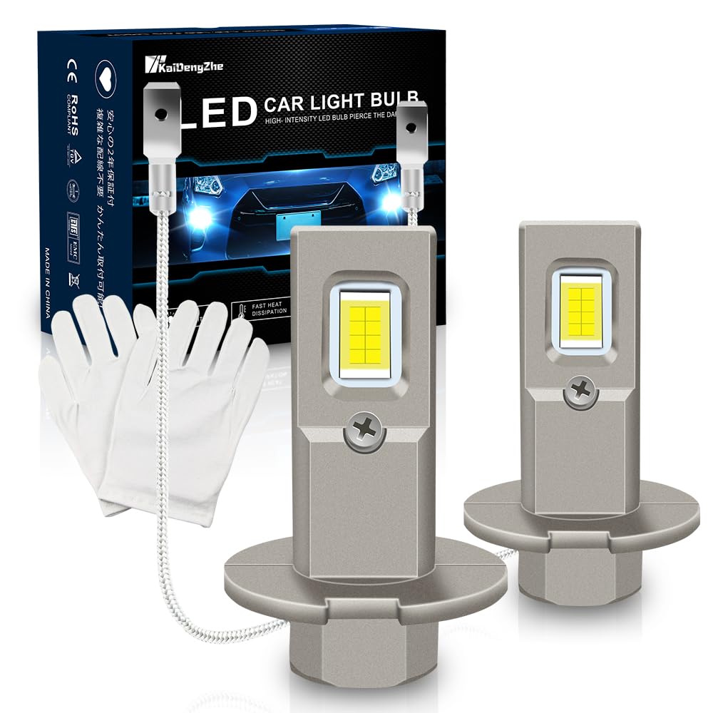 KaiDengZhe 2PCS H3 LED Fog Light Bulbs, 2024 Upgraded 1:1 Mini Size 600% Brighter Standard LED Fog Light Headlight Bulb, H3 LED Bulb for Fog Lights 55W 6000K White DRL Halogen Headlight Replacement