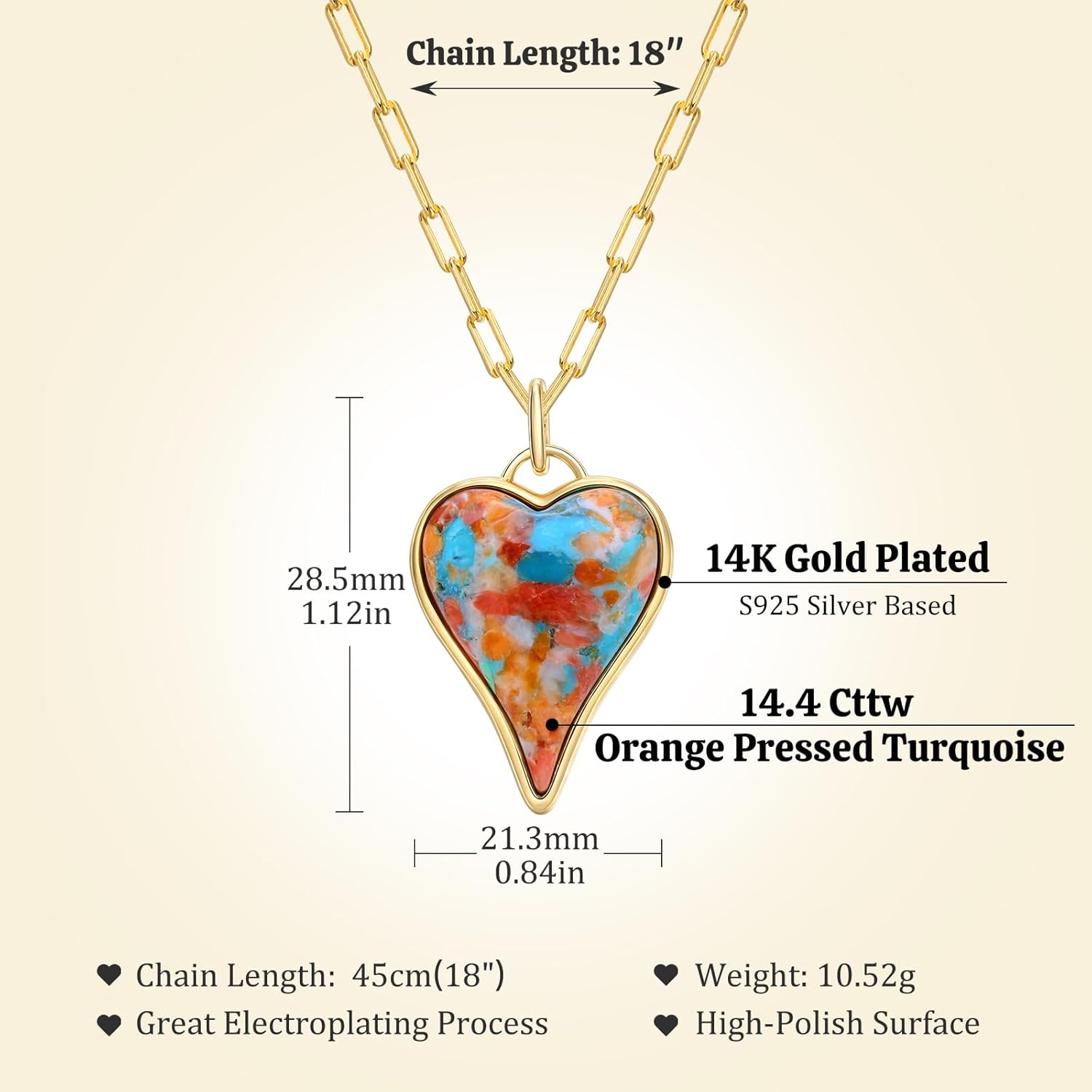 AIBAO Long Heart Necklaces for Women Rhodium plated Sterling Silver Paperclip Chain Necklace Turquoise/Coral/Malachite Pendant Western Jewelry - Image 4